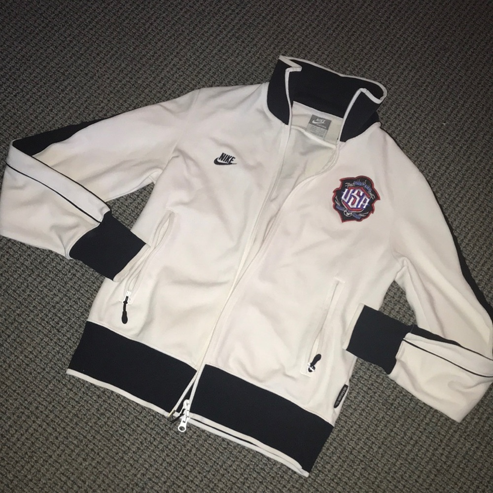Nike White and Black USA Patch Zip-Up Track Jacket